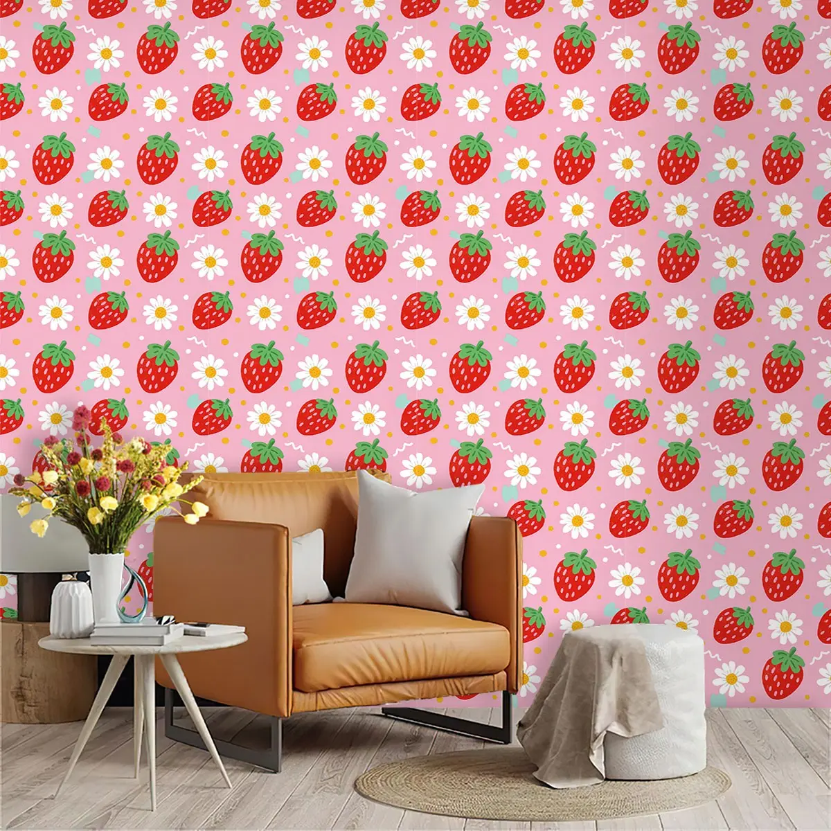 Strawberry Pattern Wallpaper, PVC Material, Mould-Proof, Peel-And-Stick, Ideal for Kitchen/living Room/bedroom, Large Area Wall Decoration