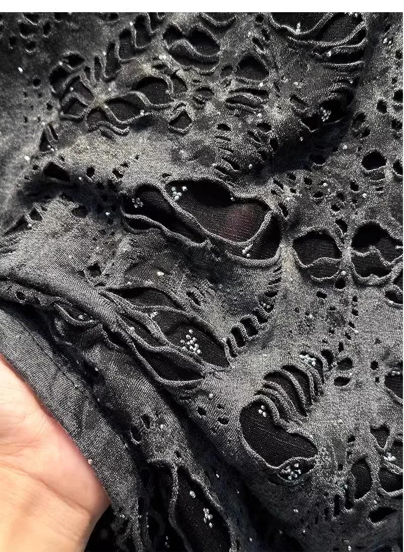 Summer 2026 Trendy Brand Men's T-shirt Loose Casual All-Match Tie-Dye Hole Design round Neck Short Sleeve Breathable