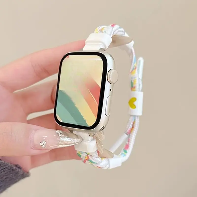 Trendy Woven Fabric Replacement Wristband for Apple Watch Series 9 and Series 10, Integrated one-loop design without extra clasp, lightweight and comfortable daily matching watch accessory. Only the watch band is for sale, watch not included.