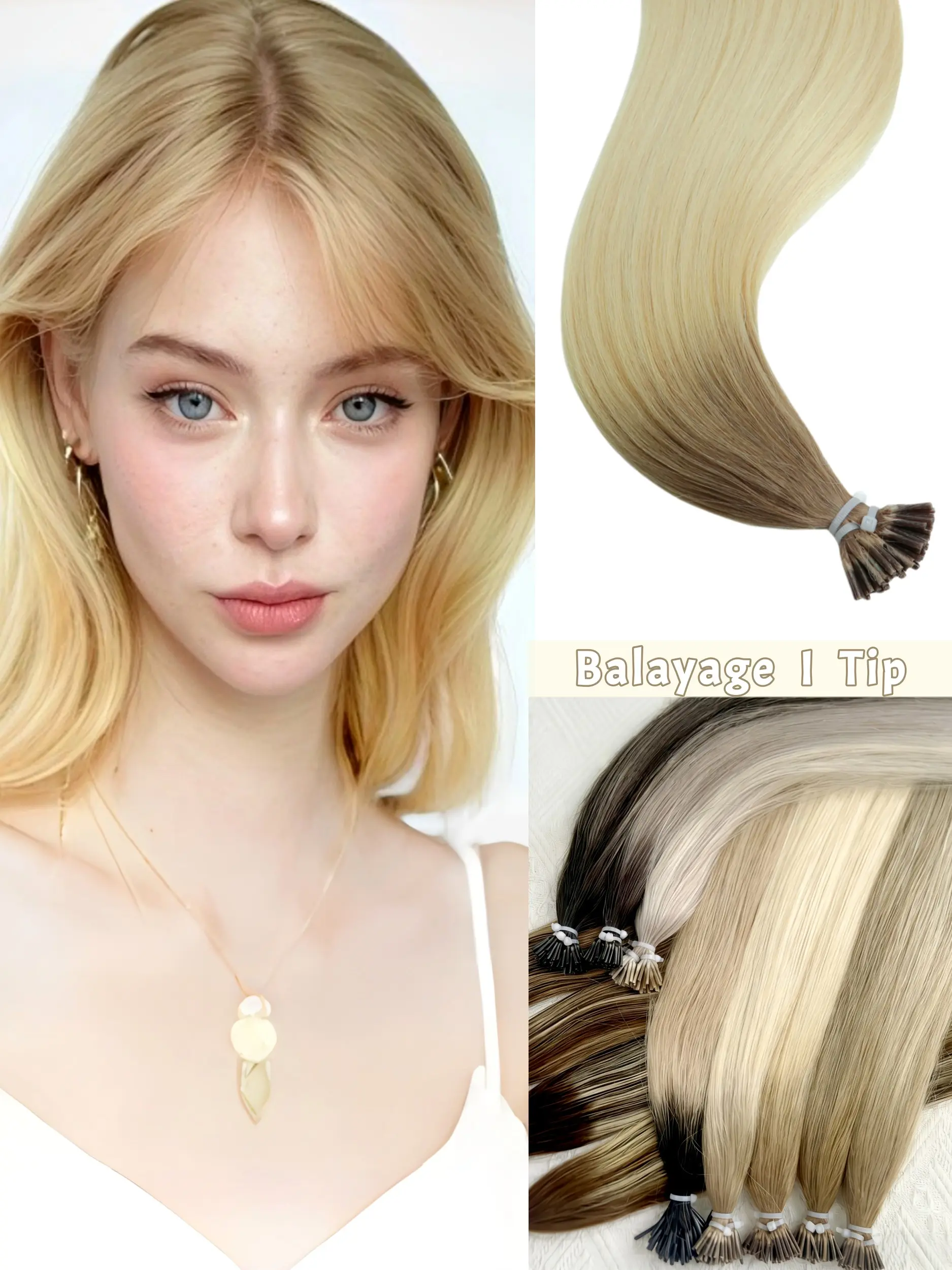 Grey&Black Gradient Mixed Colors I Tip Human Hair Extensions, Pre-Bonded Keratin Micro Beads Straight Real Natural Hair