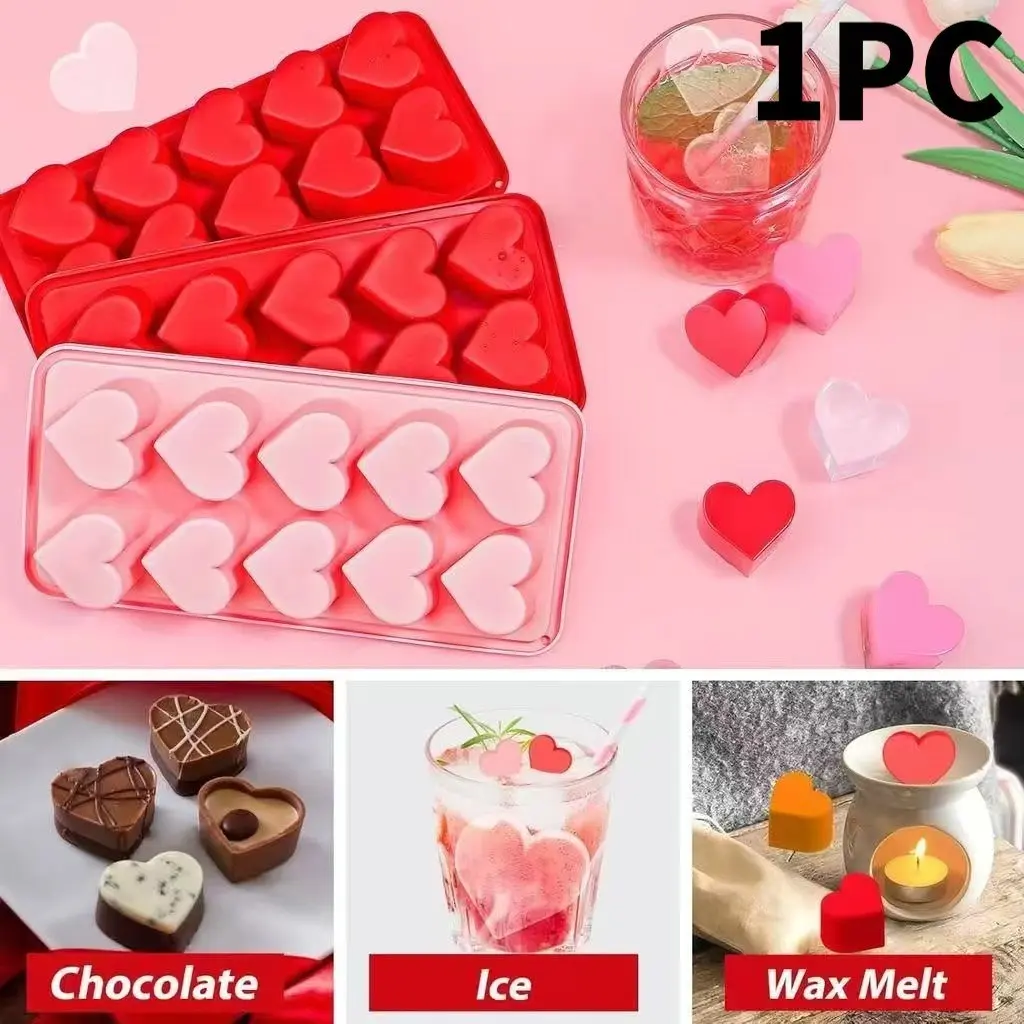 Reusable Heart Ice Cube Tray, 10 Cavity Heart Shaped Silicone Mold, Perfect for Drinks, Cocktails, Whiskey, Valentine's Day Decor