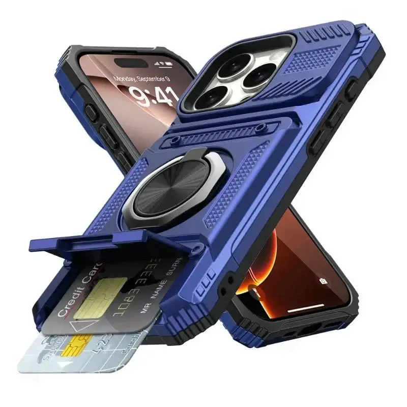 Case For iPhone 17 16 15 14 13 Pro Max Plus 17 Air Magnetic Rotated Ring Kickstand Heavy Duty Drop Protection Wallet Armor Cover