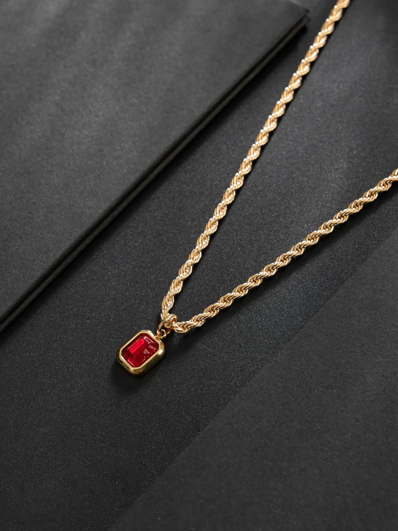French Luxury Braided Chain Necklace, Vintage Finish, /blue Sapphire Pendant, Elegant Men's Jewelry, Birthday Gift for Brother, All-Season Accessory, Versatile Wear, Gift Ready
