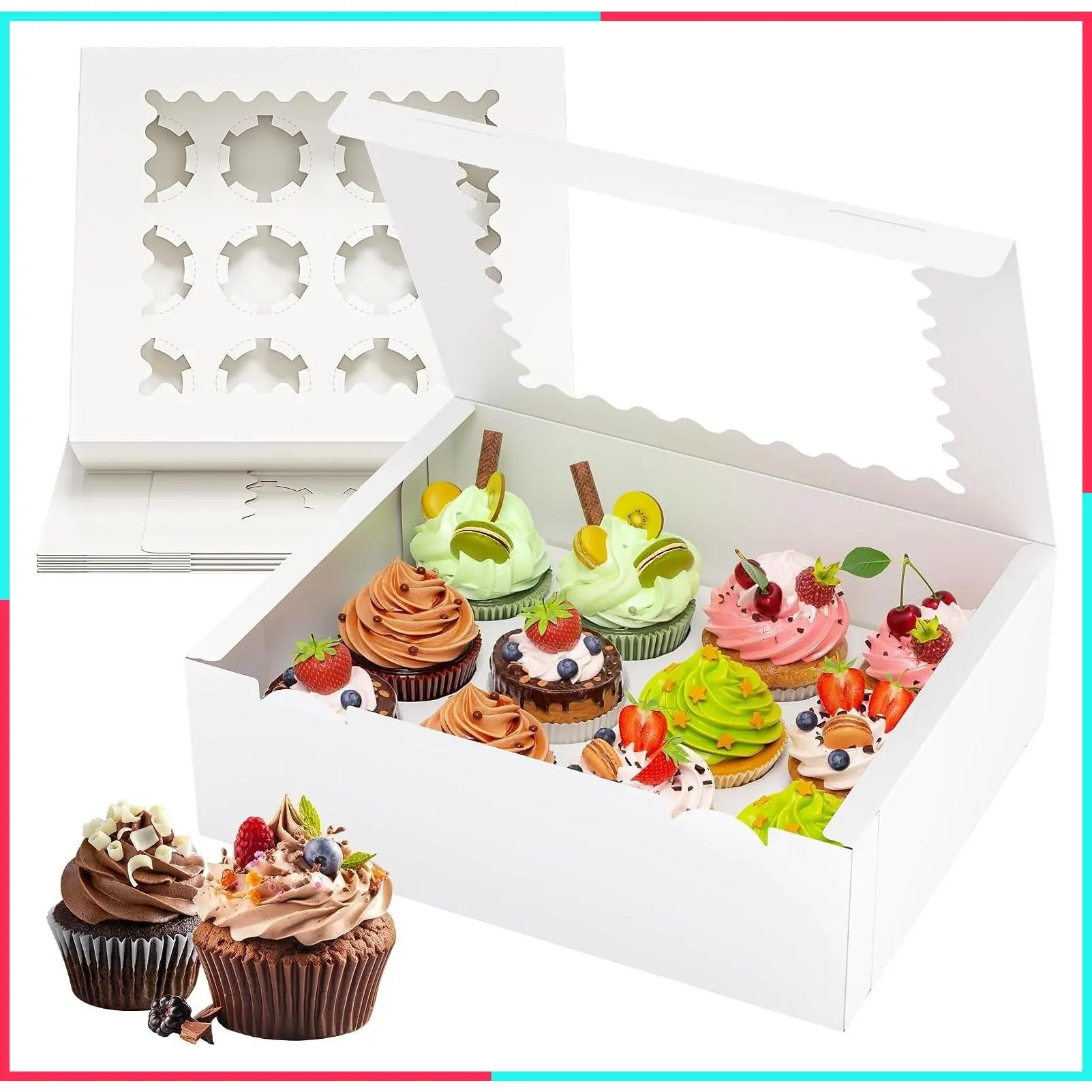 4 Pack White Cupcake Boxes, Holds 12 Cupcakes, Cupcake Carriers