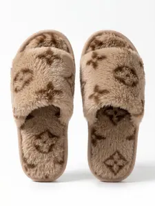 Autumn Winter Cotton Slippers, Ethnic Style Plush Lined Warm Soft Sole Anti-Slip, Unisex Couple Indoor Home Slippers