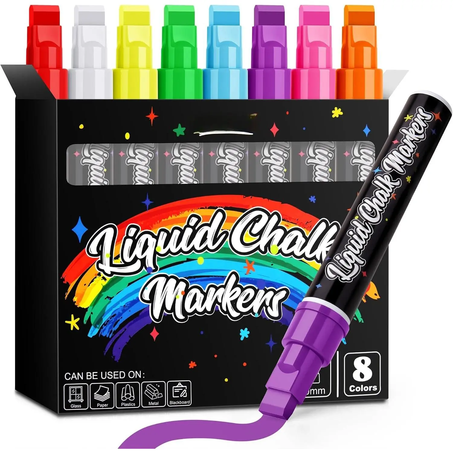 Liquid Chalk Markers for Blackboards, Bold Color Erasable Chalk Pens with 10mm 3 in 1 Nib, Washable Dust-Free Pens for Glass, Signs, Windows, , Chalkboard (8-Pack)