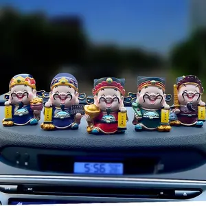 Shaking Head Five Road God of Wealth Car Ornament Creative Cute Male Female Figurine Stylish Auto Interior Dashboard Decoration Accessory