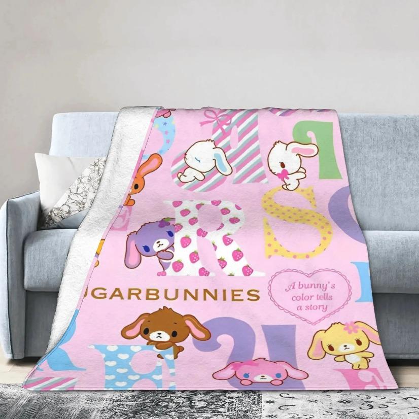 Cute Bunny Strawberry Sherpa Blanket Ultra Soft Pink Plush Flannel Cozy Warm Bedroom Couch Sofa Travel Throw Decor Decorative Throw Perfect Birthday Gift Christmas Gift for Kids Adults Viral Trending Kawaii Fruit Aesthetic Style
