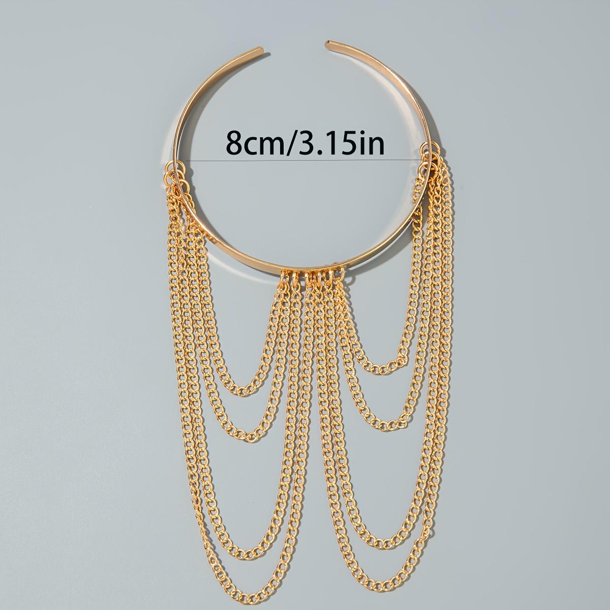 1pc Simple and Stylish Multi-Layer Metal Thin Chain Tassel Pendant Bangle with Smooth Finish and Open End, Suitable as a Perfect Gift for Women at Banquets, Parties, or for Friends