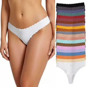 Women Seamless Thong Panties No Show Ice Silk Underwear Soft Stretch Breathable G String Invisible Lingerie for Daily Wear