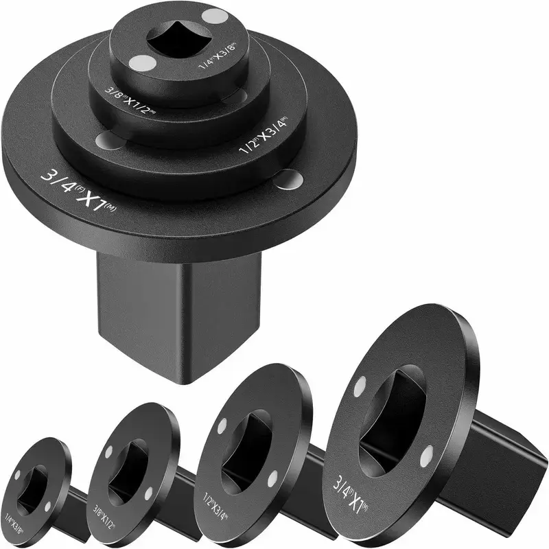 4PCS Multi-Size Low Profile Impact Socket Adapter Set | Cr-Mo Steel Stubby Drive Ratchet Reducers 1/4"-3/8" to 3/4"-1", Magnetic Lock, Heavy Duty for Tight Access Repairs