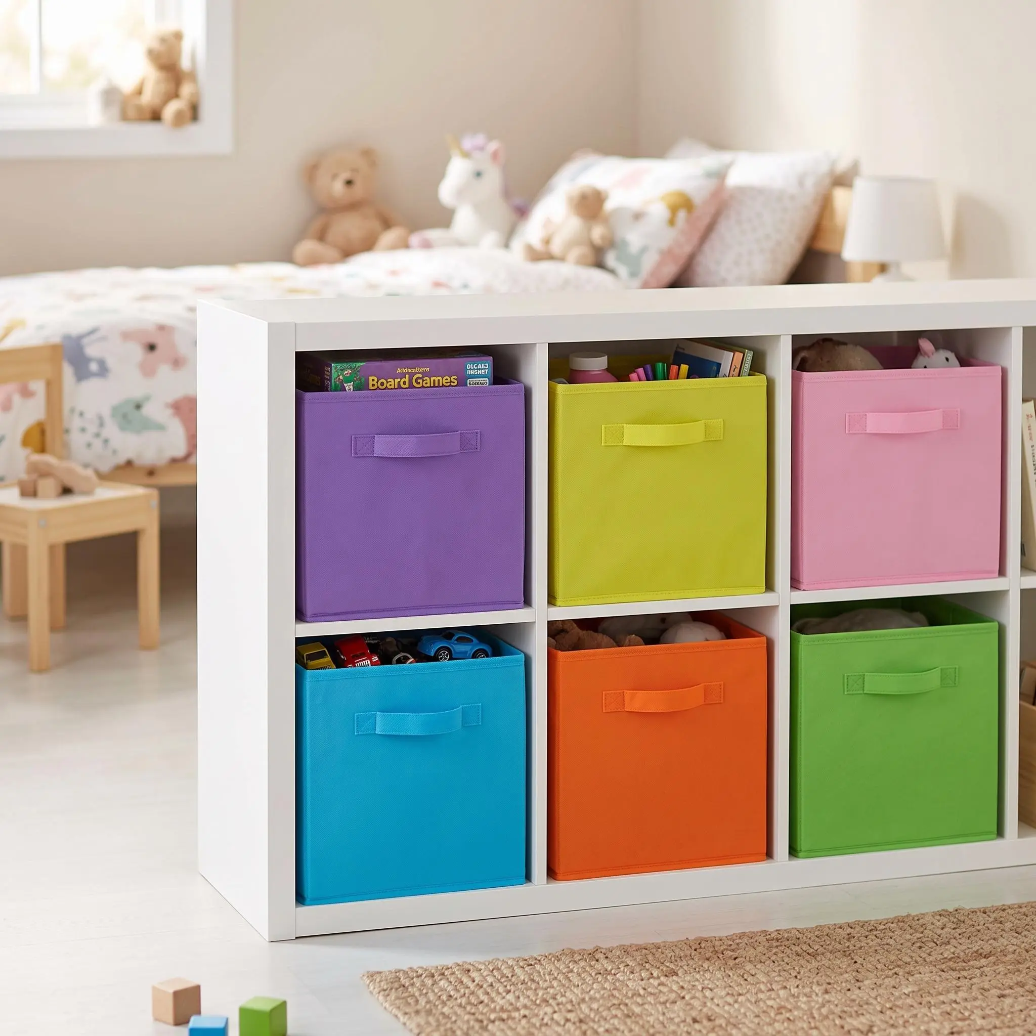【IdealHouse】12 Pack Collapsible Non-Woven Storage Bins with Carry Handles, Space Saving Foldable Organizer Boxes for Home, Closet and Toy Storage, Available in 6 Macaron Colors, 26x26x28cm