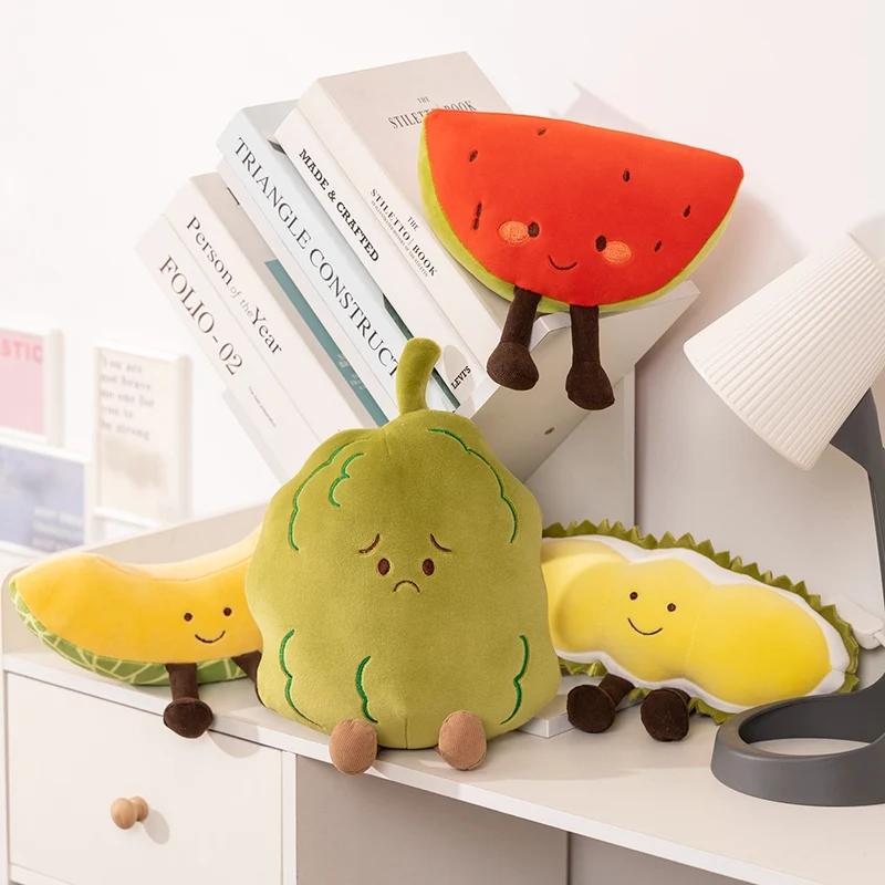 Creative Fruit Plush Toy Watermelon Durian Cantaloupe Balsam Pear Doll Stuffed Pillow Kawaii Room Decor Activity Gift