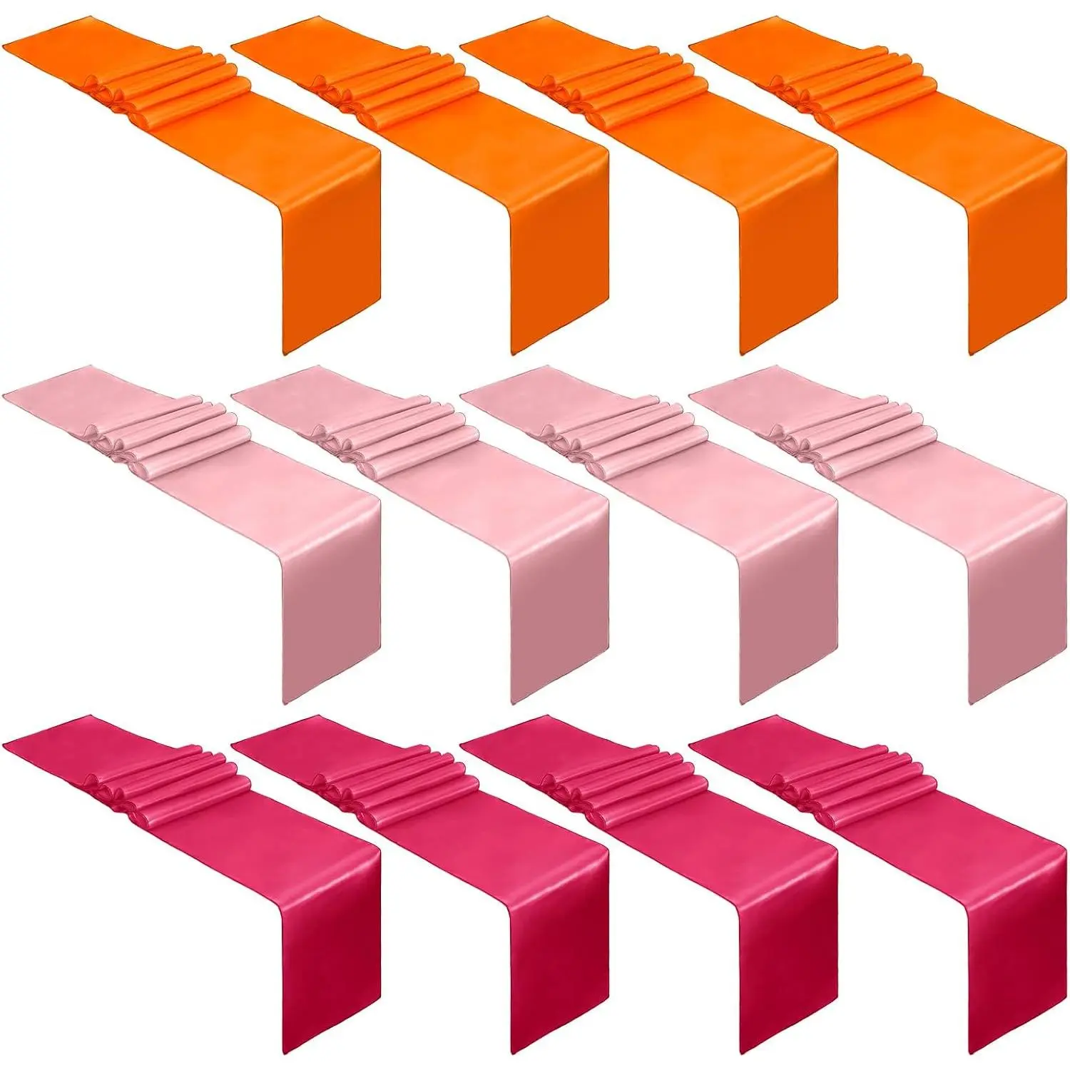 JarThenaAMCS 12Pcs Bright Color Table Runner Light Pink Hot Pink Orange Kitchen Dining Table Cover 3 Colors Chair Sashes for Wedding Birthday Valentine's Day Indoor Outdoor, 12 x 108 Inch