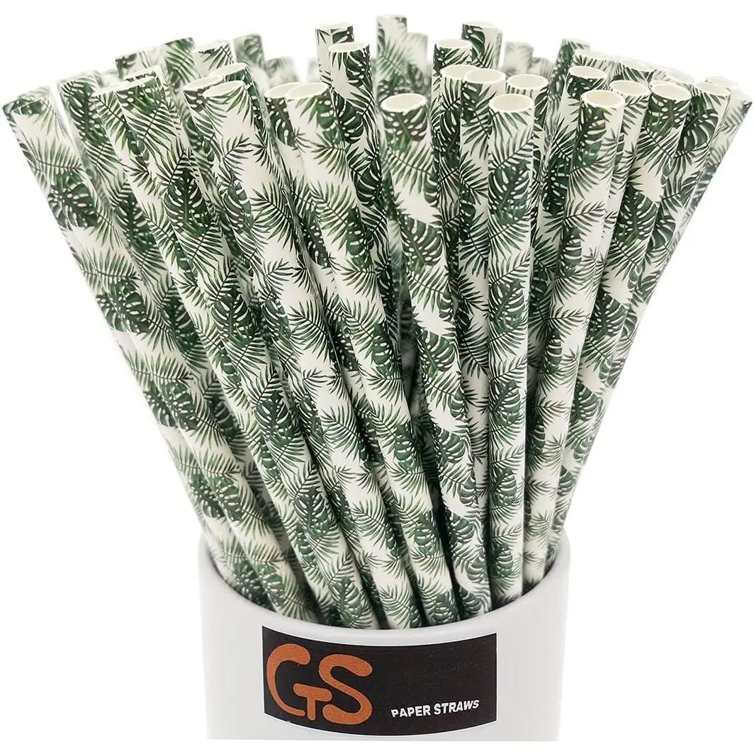 Hawaiian Tropical  Leaves Paper Straws for Summmer Party Beach   Drinking Straws Box of 100