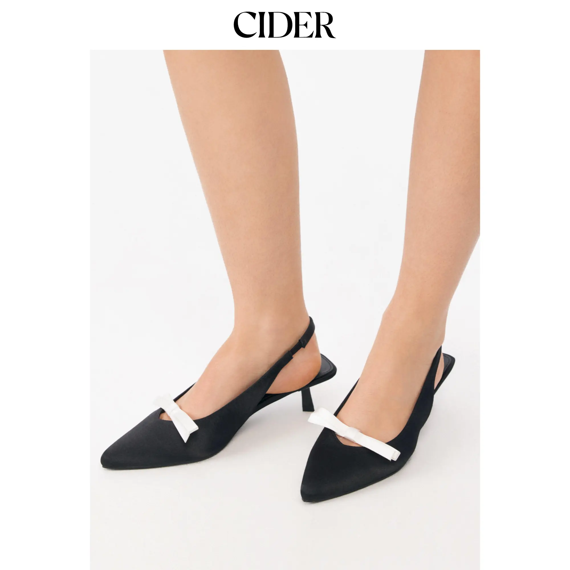 Cider POINTED TOE BOWKNOT SLINGBACK KITTEN HEELS SohoChic