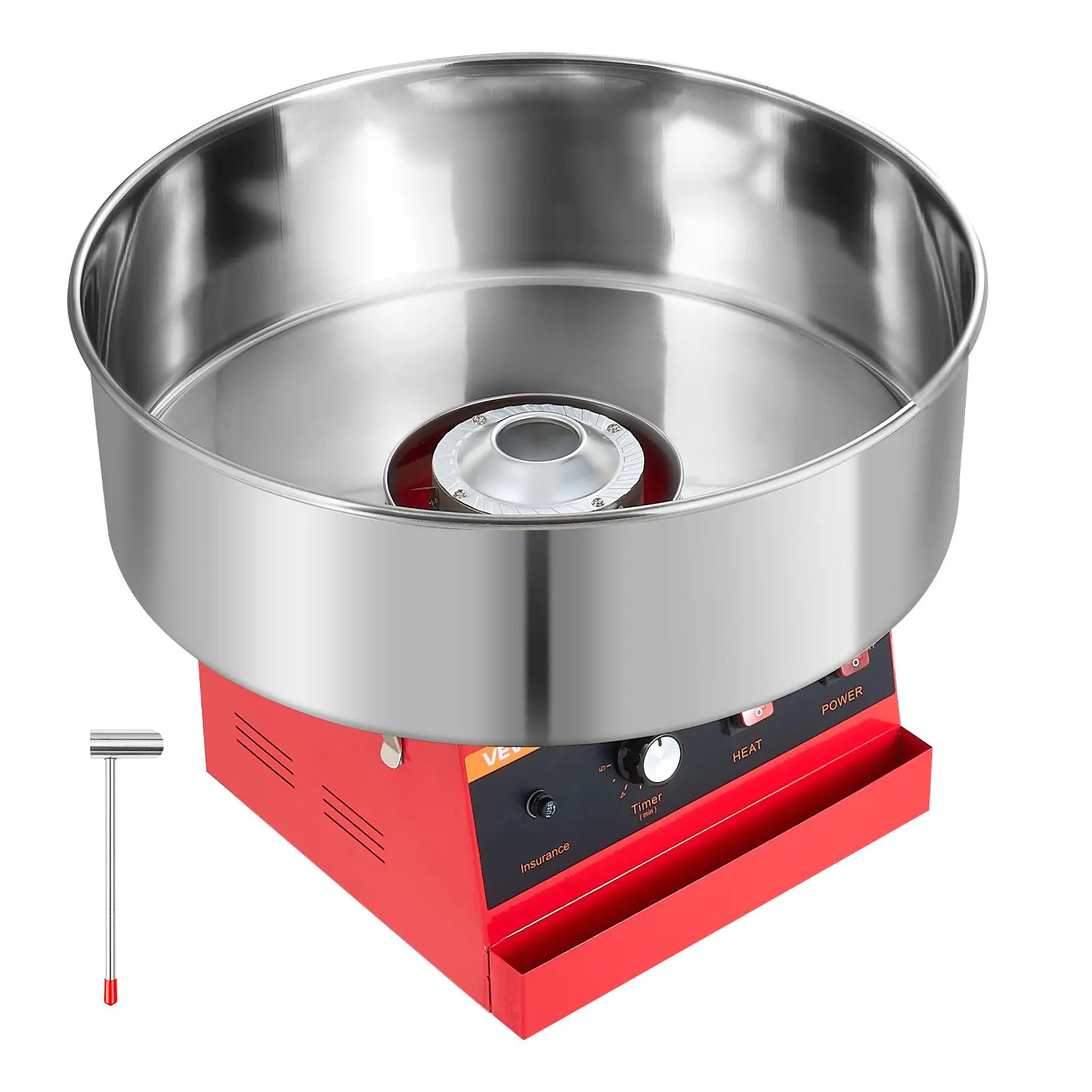 VEVOR Commercial 1000W Power Cotton Candy Machine, Red Electric Candy Floss Maker with 20.5 in Stainless Steel Bowl, Storage Tray, Sugar Scoop, Ideal for Home, Carnival Parties, Easy Use