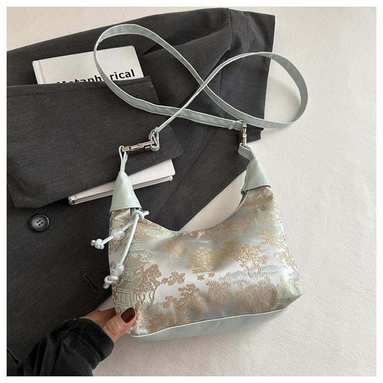 Elegant Retro Embroidered Bucket Bag, Aesthetic Niche Ancient Style Handheld Bag, Casual Summer Versatile Crossbody Bag women shoulder handbags luxury designer tote