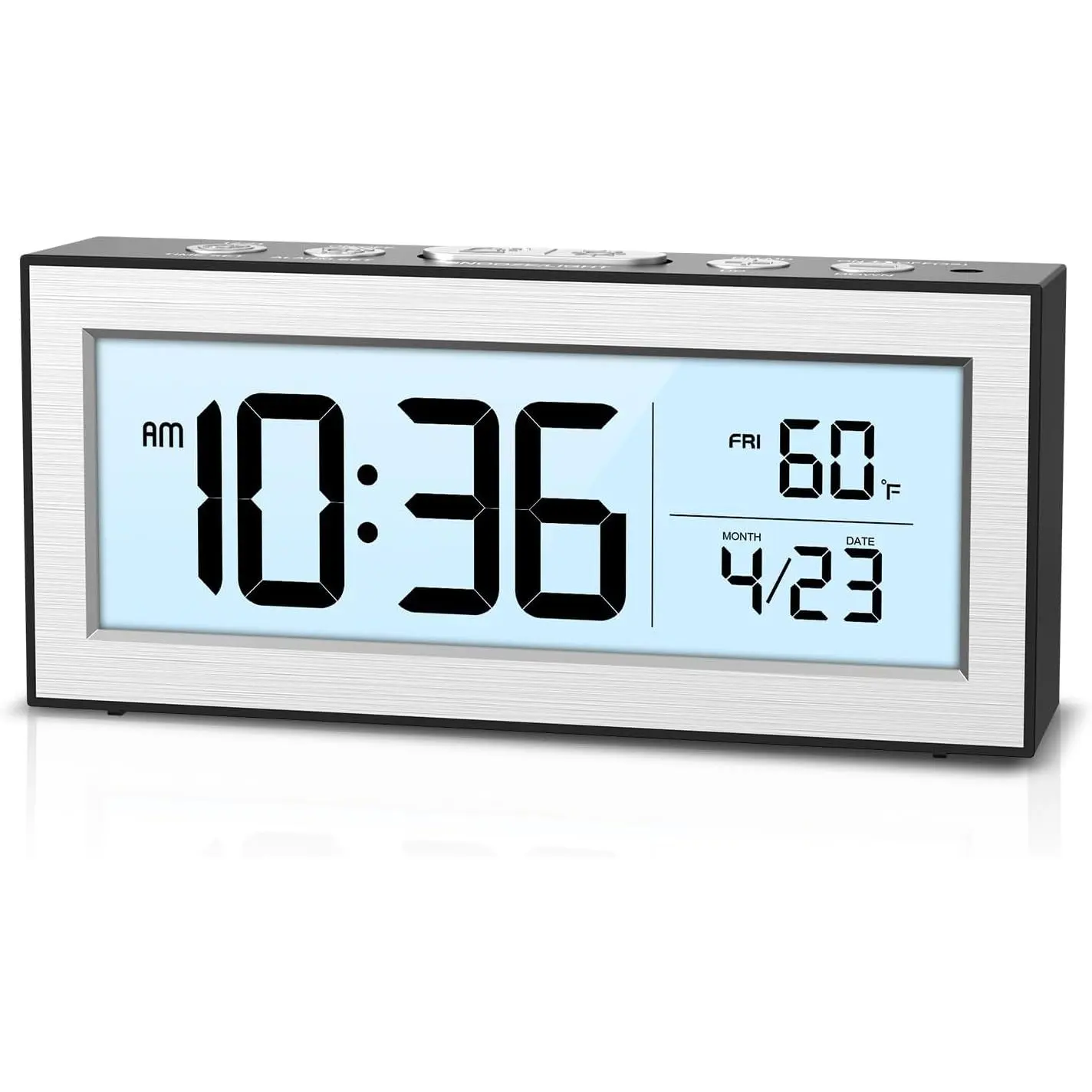 Compact Modern Synthetic Desk Alarm Clock - Temp Display, Date, Snooze Function - Travel Clock for Bedroom, Dorm