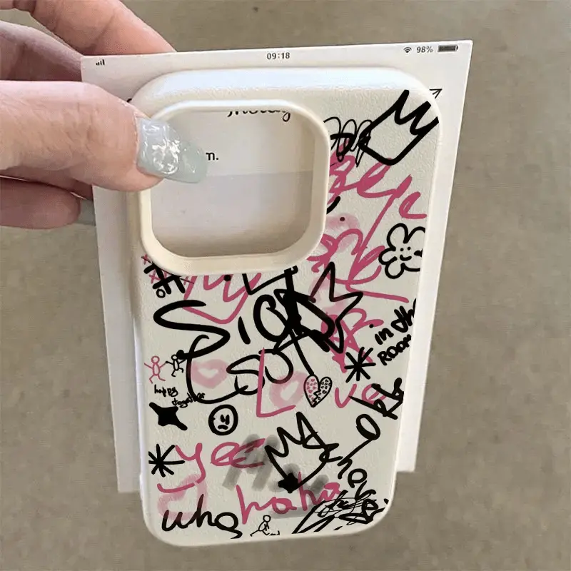 TPU Phone Case, Doodle Lychee Pattern Frosted Fashion Full-Body Cover Compatible with iPhone 11,12,13,14,15,16,17 Pro Max