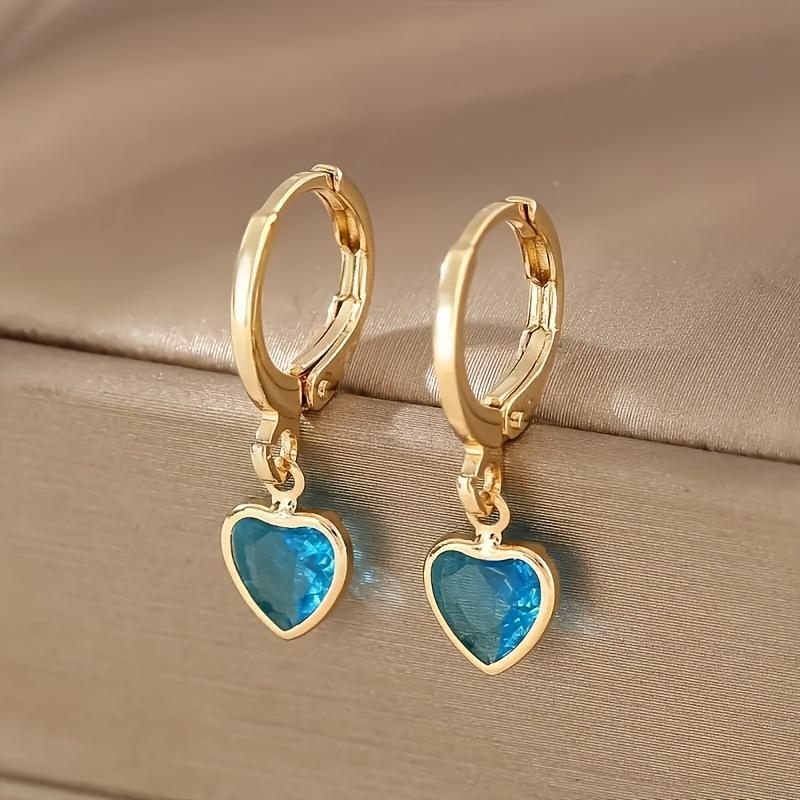 Exquisite luxurious colored heart-shaped zirconia ear studs, high-end and versatile women's earrings