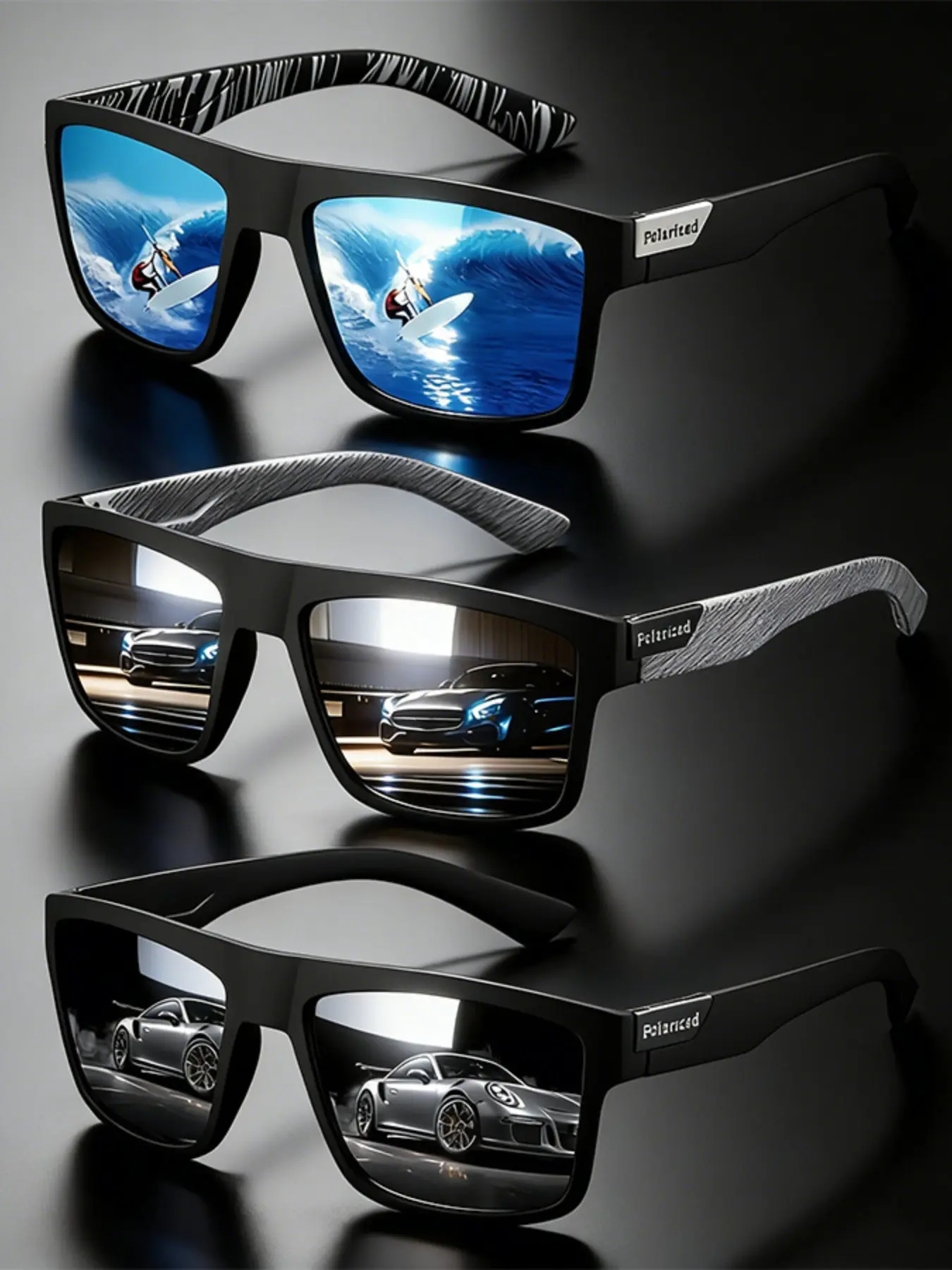 3 Pairs Fashionable Square Frame Sunglasses, Anti-Slip Wide Durable Frames, Men's Multicolor Shades for Driving, Fishing, Cycling, Hiking, Outdoor Sports Sunglasses