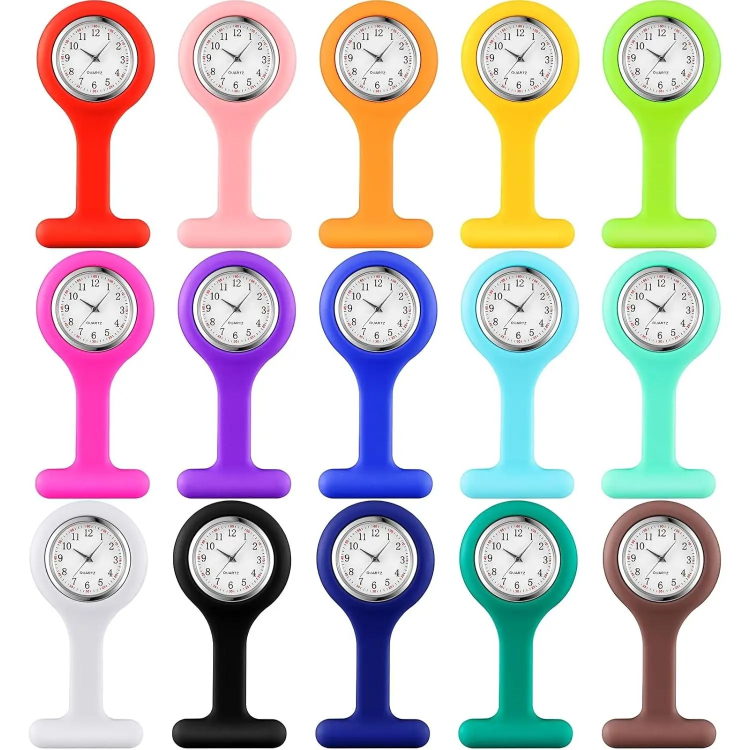 15 Pack Clip on Nurse Watches for Women Men, Silicone Lapel Pin Pocket Fob Stethoscope Watch with Second Hand for Employee Appreciation CNA Week Doctor Nurse Student Graduation Gift(Gift)