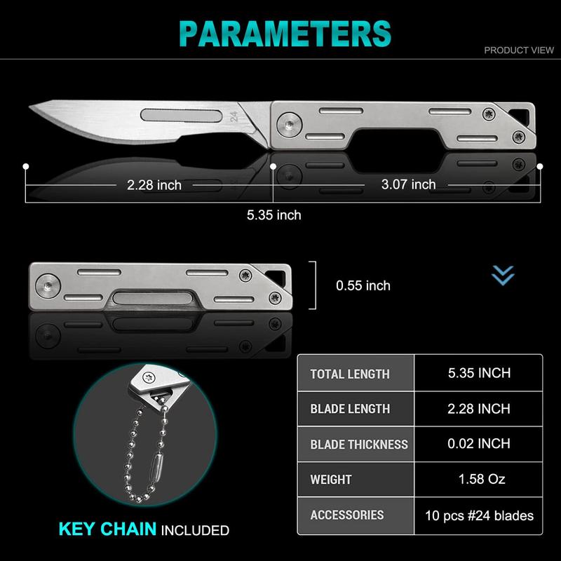 Folding Scalpel Knife with 10 Blades, coin pocket size for Outdoor Camping, DIY Projects & Daily Office Carry Folding Scalpel Knife with 10 Blades, coin pocket size for Outdoor Camping, DIY Projects & Daily Office Carry