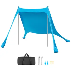 VEVOR Beach Tent Sun Shelter, UPF50+ Sun Protection, 6.6 ft Tall, 7.5x7.5 ft, Easy Pop Up Beach Canopy with Sandbags, Stability Poles, Sand Shovels, Portable Shade for Family Outings, Camping, Fishing