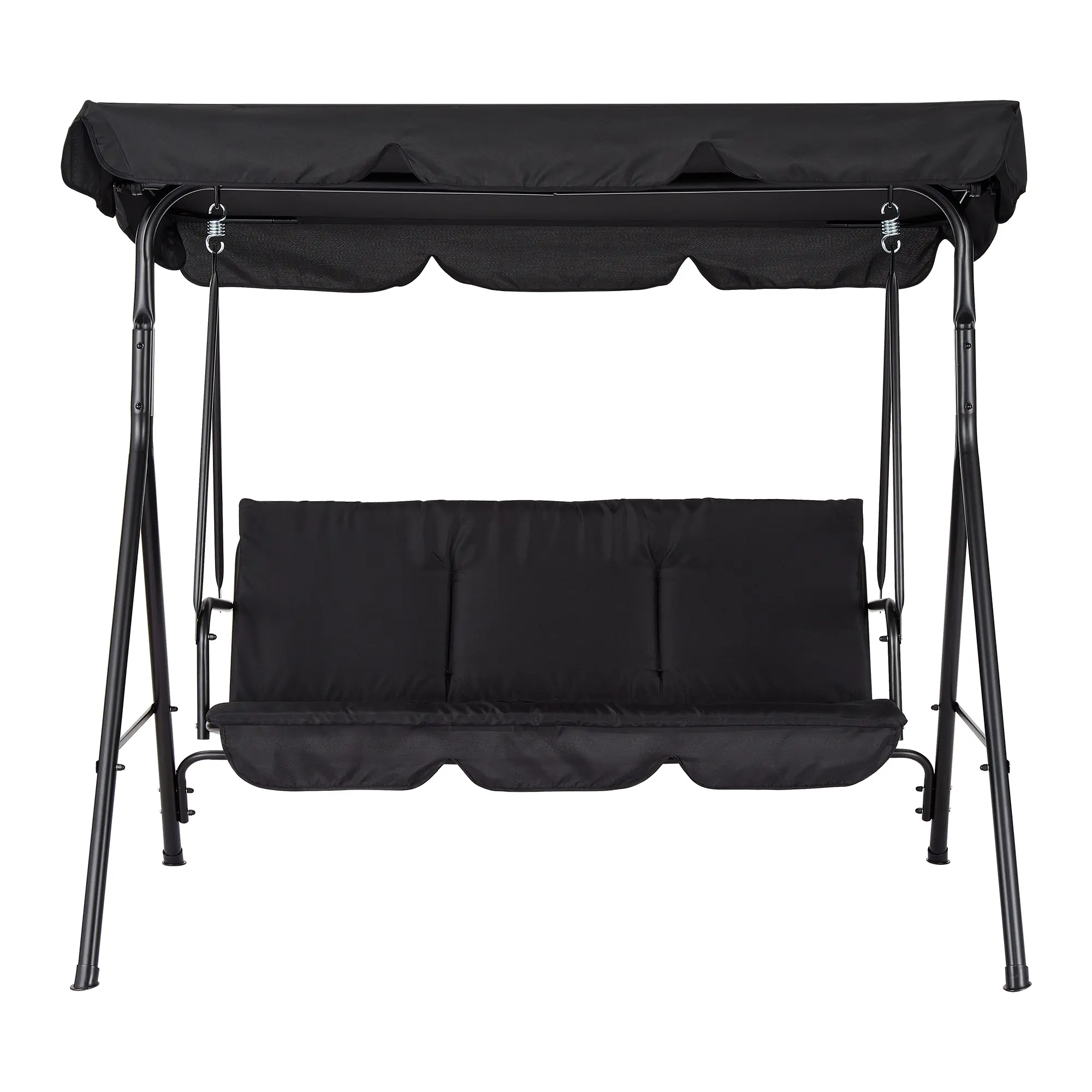 Black 3-Seat Patio Swing Bench, Outdoor Hanging Swing Chair with Adjustable Canopy & Armrests, Breathable Textilene Fabric for Garden, Poolside and Backyard,outdoorfurnitureset