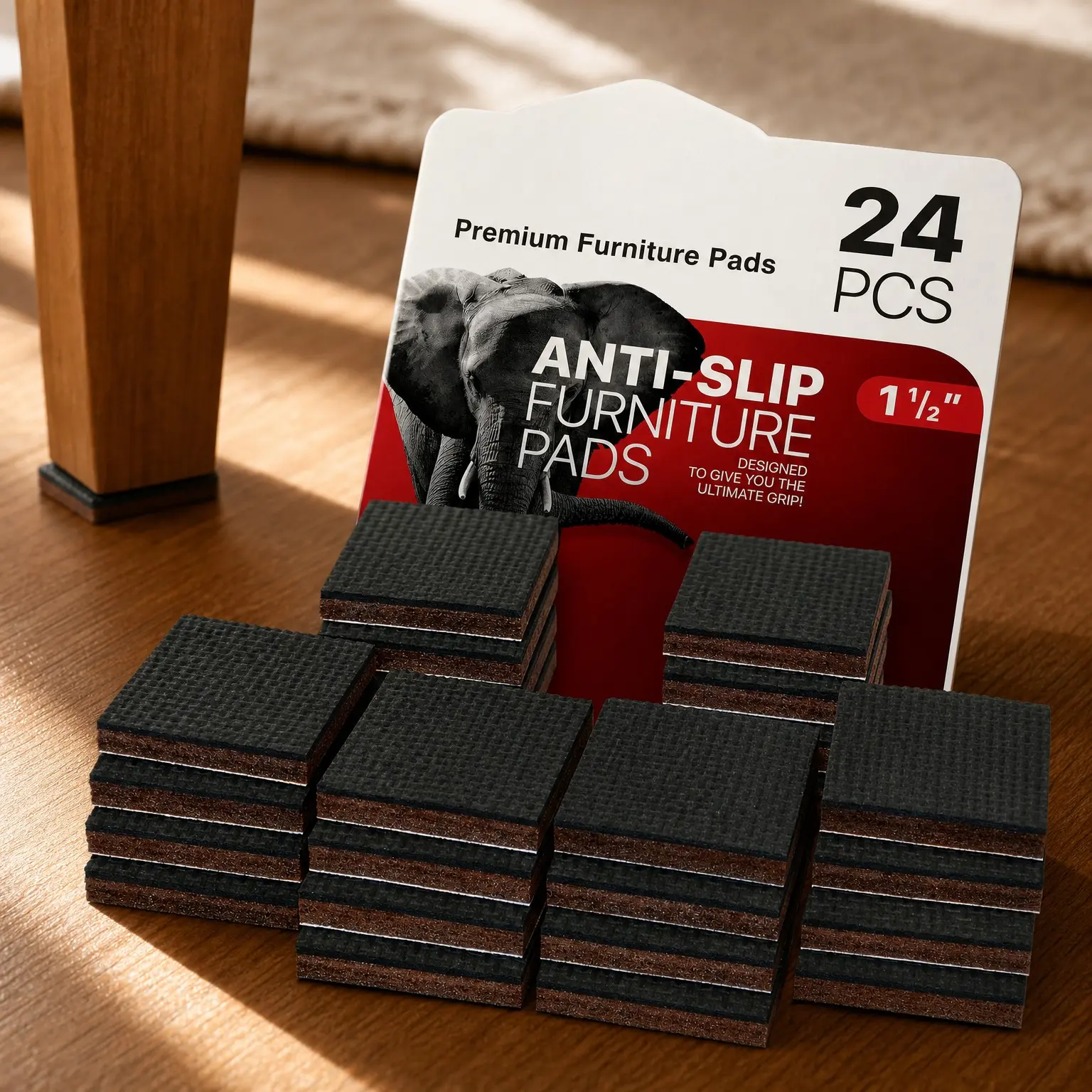 Non Slip Furniture Pads – 24 Premium Furniture Grippers 1 1/2" – Self-Adhesive Rubber Feet for Floor Protection – Non Skid Furniture Pad Protectors to Keep Furniture in PlaceGift