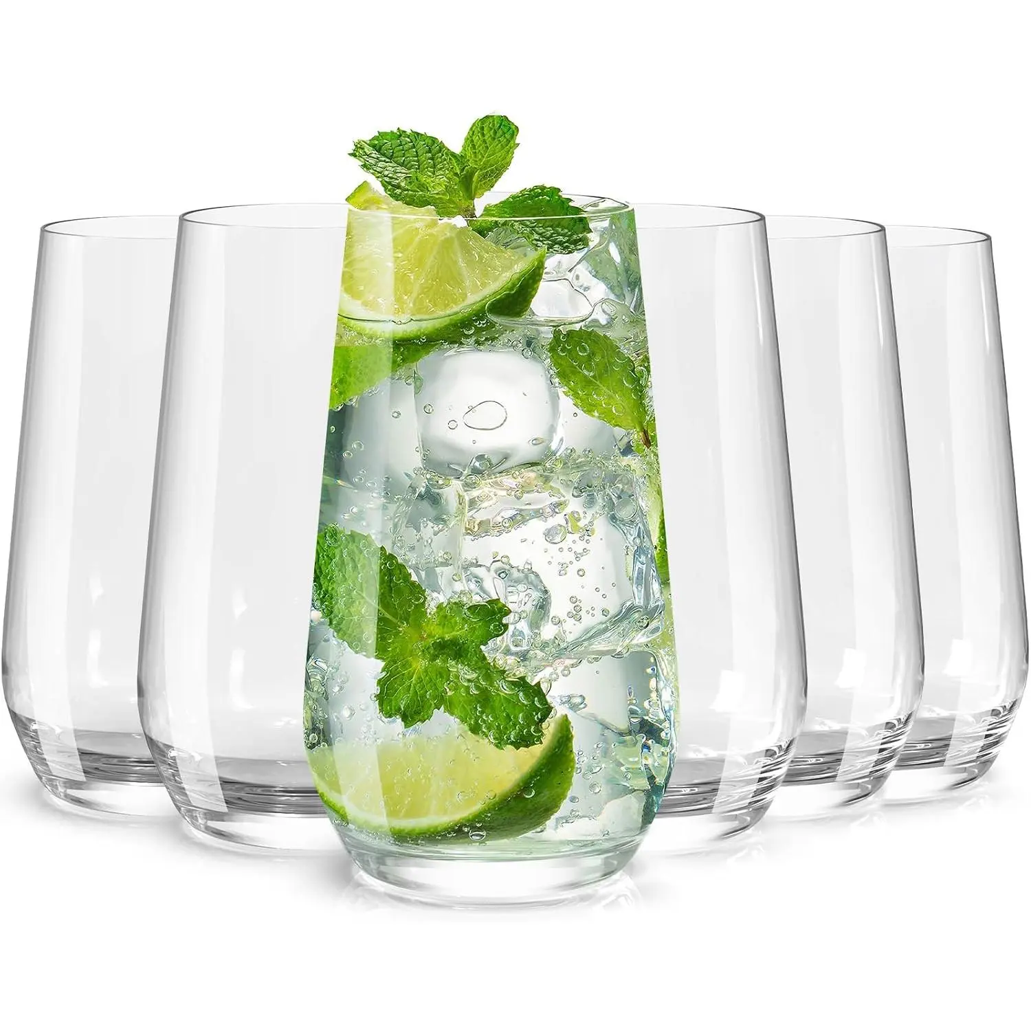 Drinking Glasses Set of 6, 16.4 oz Crystal Water Glasses,Tall Glass Cups,Highball Glass for Cocktail,Juice,Mojito,Iced Tea,Kitchen and Bar Glassware,Gifts for Christmas