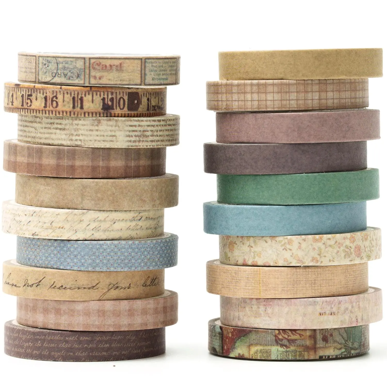 20-Roll 5/16 Inches Skinny Reusable Washi Tape Set - Antique, Modern Retro Decorative Masking Tapes (10 ft Each) Easy to Use for DIY Crafts, Scrapbooks, Gift Wrapping (Toys & Hobbies, Scrapbooking & Stamping)