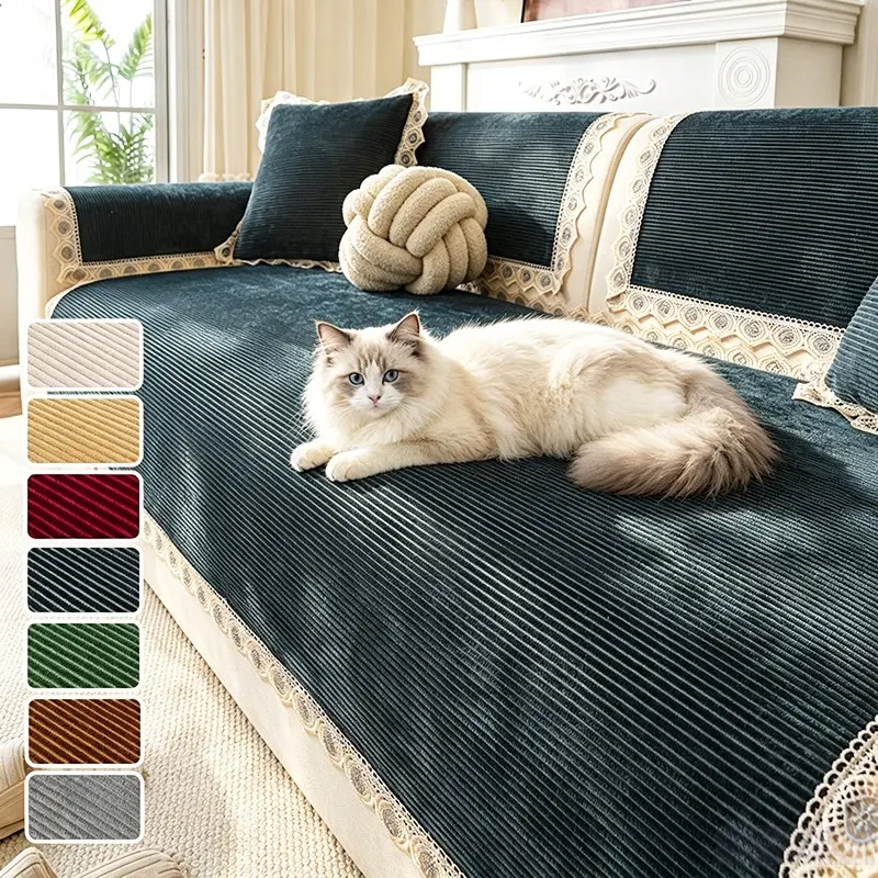 Thick Plush Sofa Cushion Cover, Pet-Friendly, Non-Slip, Suitable for 2/3/4-Seater Sofas, Modern Home Decor, All Seasons, Reusable