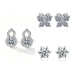 Earring set with imitation moissanite, high-end, exquisite and compact, DDMS0032, ultra-shiny, niche design, light luxury earrings, 14K gold-plated