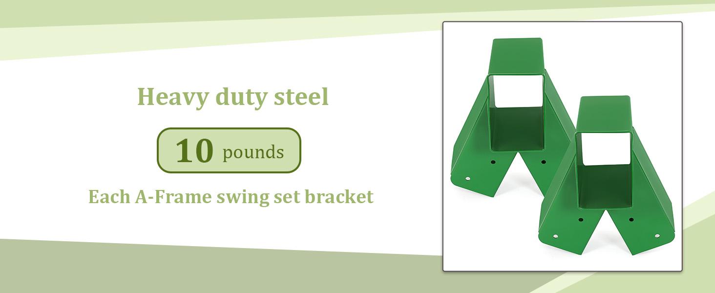 2 Pcs A-Frame Swing Set Bracket Heavy Duty Steel Green w/Mounting Hardware (2 Brackets) for 2 (4" x 4") Legs & 1 (4" x 6") Beam