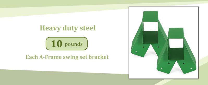 2 Pcs A-Frame Swing Set Bracket Heavy Duty Steel Green w/Mounting Hardware (2 Brackets) for 2 (4" x 4") Legs & 1 (4" x 6") Beam