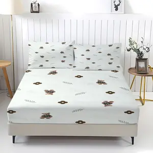 Cute doll floral print pattern bed sheet, including 1 bed sheet and 2 pillowcases, anti slip dust cover suitable for bedrooms and guest rooms, suitable for personal use or gift giving
