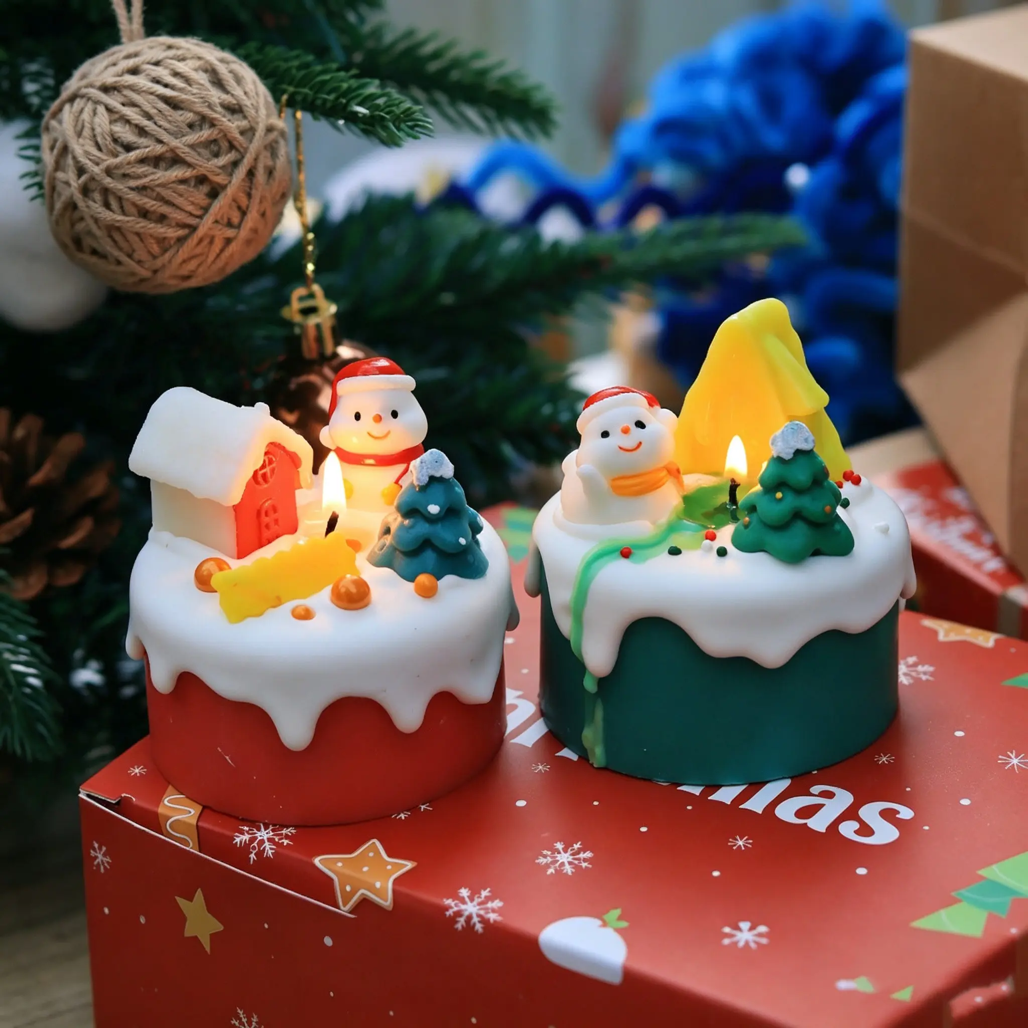 Christmas Cake Snowman Scented Candles Gift Set for Women, Soy Wax Scented Candles for Home Aromatherapy, Bath Long Lasting Time Candles Gift for Women Birthday, Thanksgiving, Mother's Day, Halloween