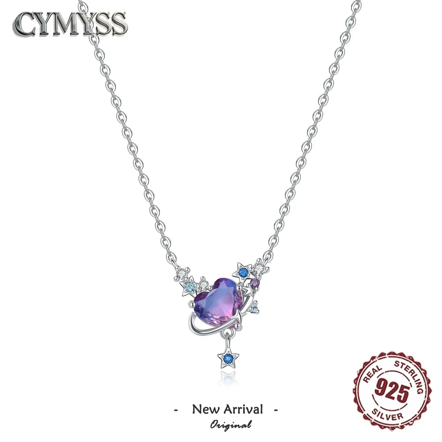2026 Original 925 Sterling Silver Planet Necklace Love Heart Zircon Inlaid Romantic Fashion Fine Jewelry Party Gifts for Women