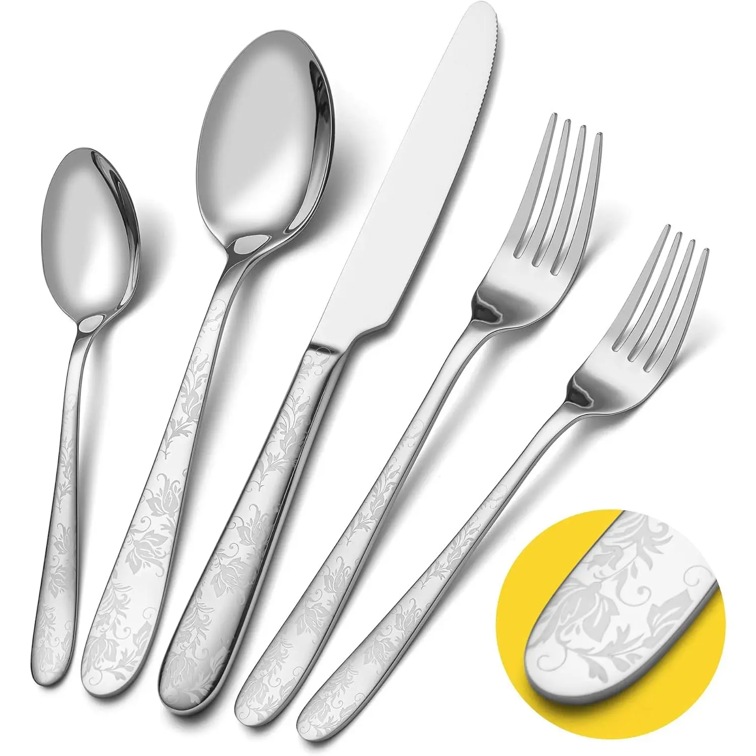 40 count Silverware Set, Service for 8,   Stainless Steel Cutlery Set, Mirror Polished Flatware Sets with  Handle, Modern Kitchen Eating Utensils Sets