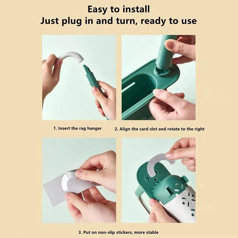 Adjustable Telescopic Thick PP Retractable Sink Organizer - Kitchen/Bath Functional Rack with Cloth Hanging Rod, Hollow Drainage Side Boards with Drain Holes for Cleaning Supplies, Adjustable Size Feature