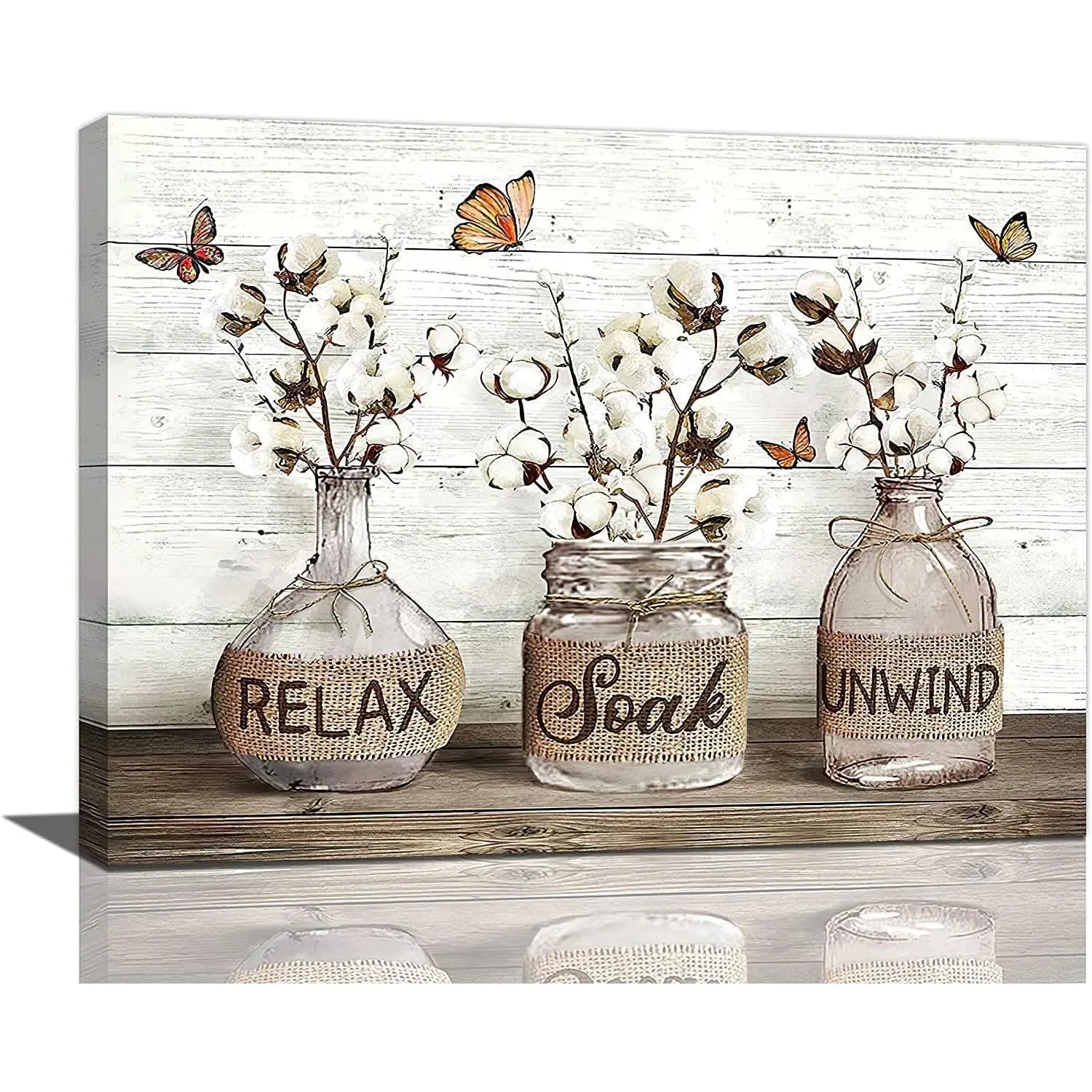 Farmhouse Bathroom Decor Wall Art Rustic Cotton Bathroom Pictures Canvas Print Country Bathroom Relax Soak Unwind Sign Artwork Modern Home Decor for Bathroom Framed Ready to Hang