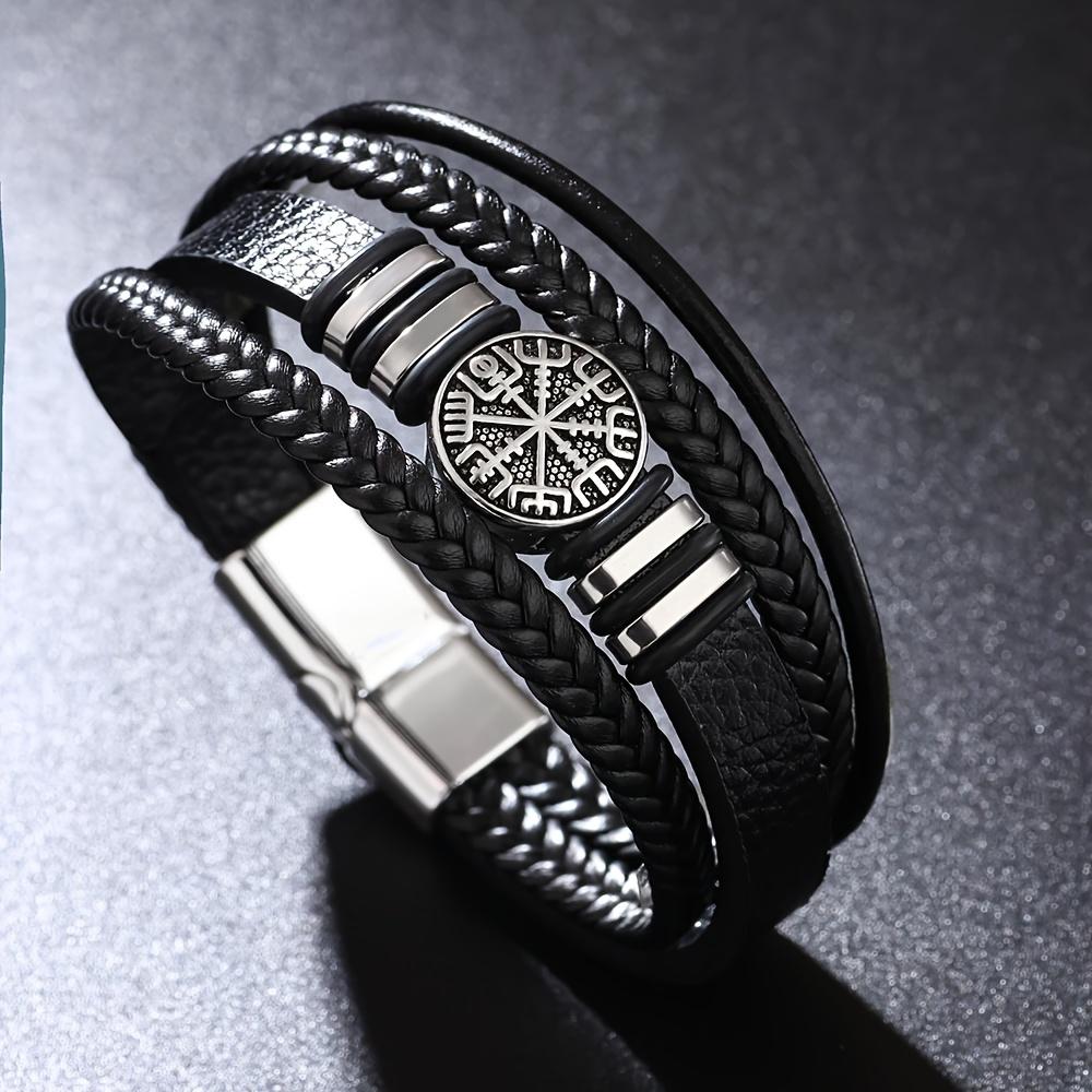 Fashionable Punk Multi-Layer Men's Bracelet, Trendy Compass Bracelet, Braided Rope Bracelet