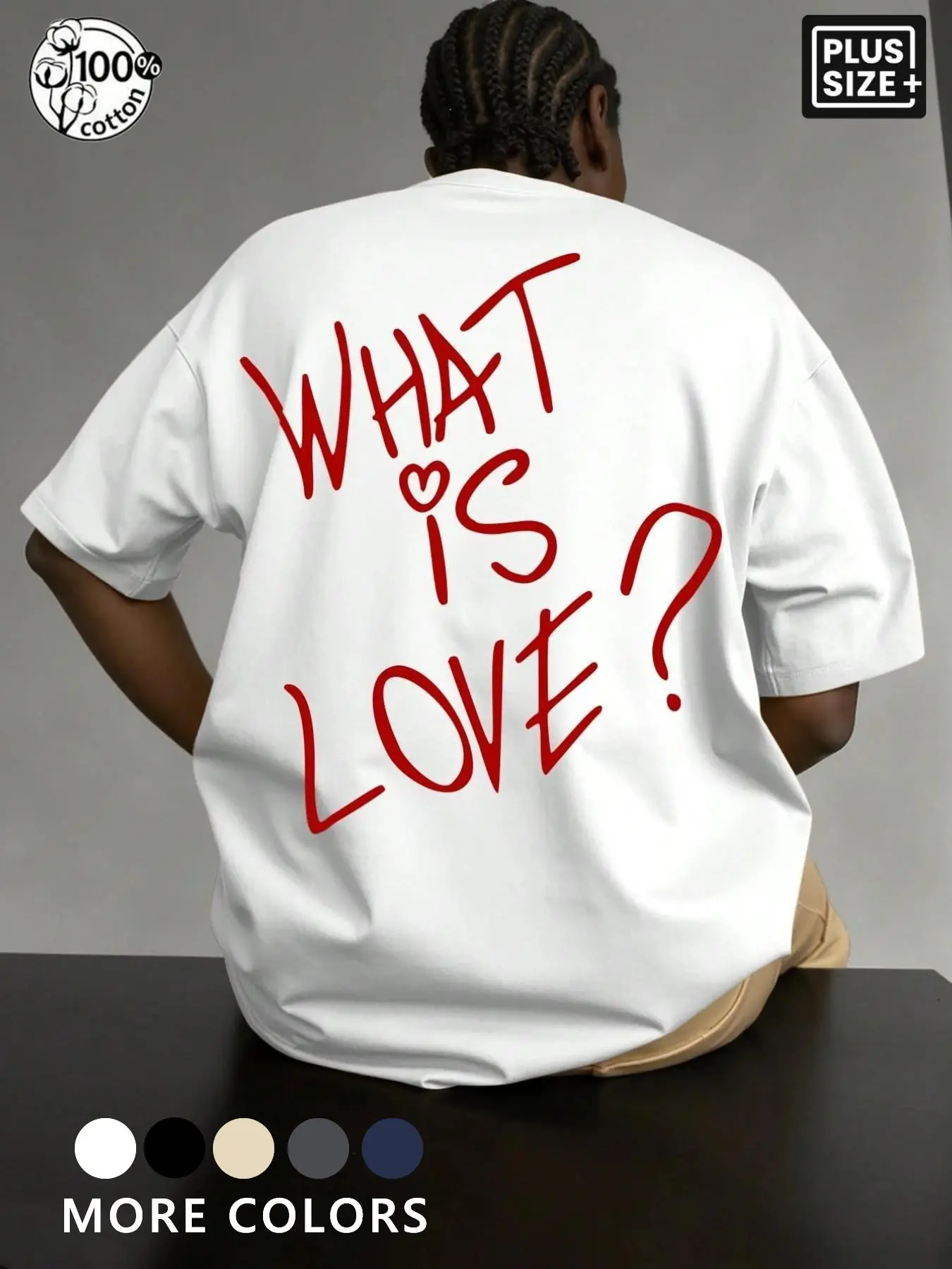 Men's Plus Size 100% Cotton "What Is Love?" Slogan Graphic Oversized T-Shirt Minimal Casual Y2K Streetwear Short Sleeve Crew Neck Tee Streetwear Graphic Top for Summer Daily Wear