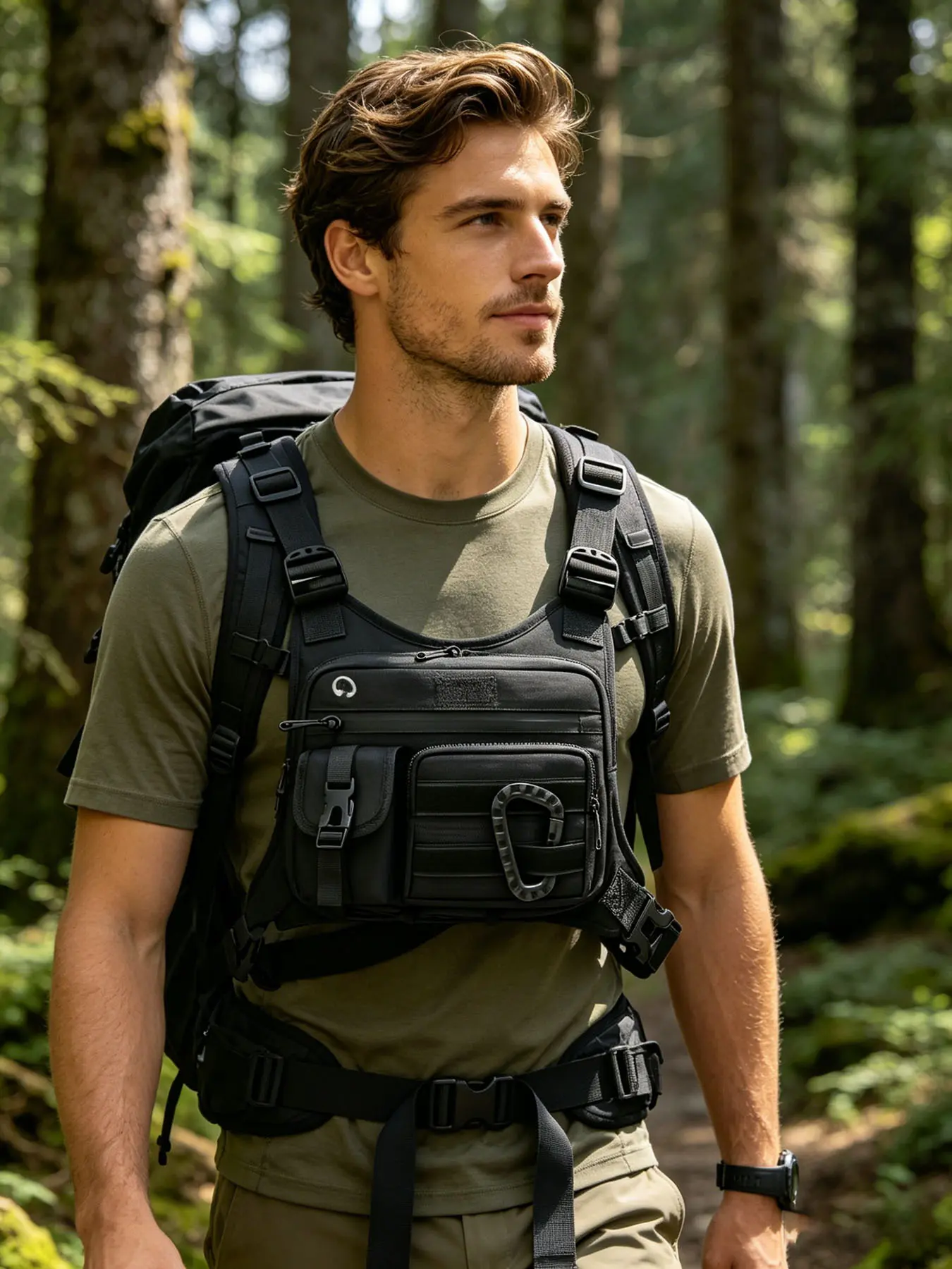 Lightweight Breathable Chest Vest Bag, Men's Outdoor Sling Pack with Adjustable Straps for Hiking, Fishing, Cycling & Travel, Adjustable Multi-Compartment Organizer