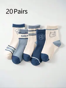 20 Pairs Cartoon Pattern Casual Socks, Unisex Design, Comfortable and Stylish Footwear for Kids, Perfect for Daily Wear