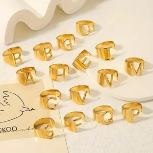 1pc Fashionable Vintage 26 English Letters Stainless Steel Open Ring, Unisex Ins-Style  Knuckle Ring, 18K Gold-Plated and Fade-Resistant, Suitable for Daily Wear and Parties, an Ideal Gift