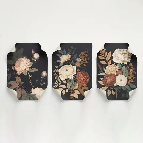 Vintage Flower Botanical Pattern Unframed Painting, 3 Counts/set Canvas Wall Art, Vintage Floral Print, Decorative Wall Print, Floral Aesthetic Pattern, Wall Decor for Home Living Room, Bedroom, Dining Room, Artwork, Decoration Items