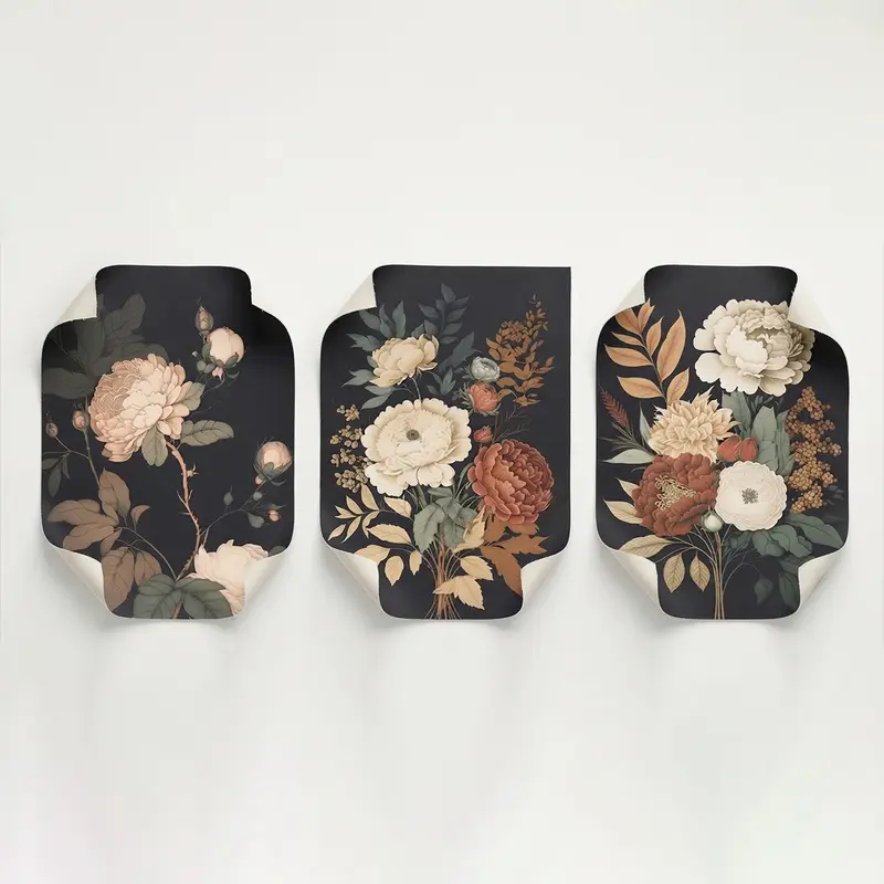 Vintage Flower Botanical Pattern Unframed Painting, 3 Counts/set Canvas Wall Art, Vintage Floral Print, Decorative Wall Print, Floral Aesthetic Pattern, Wall Decor for Home Living Room, Bedroom, Dining Room, Artwork, Decoration Items
